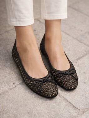 Talbots Black Crochet Bow Ballet Flats